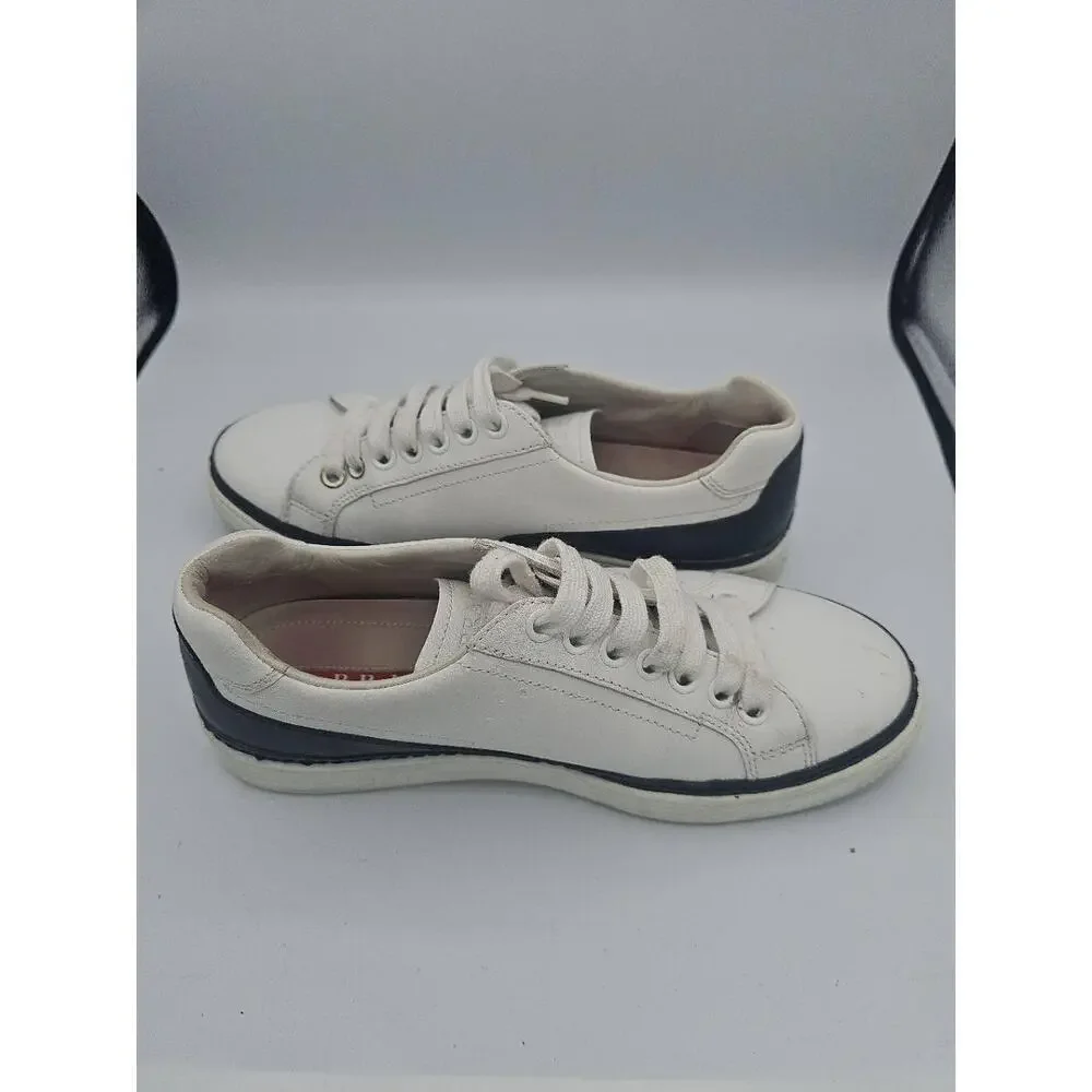 Prada 4E2831 White Leather Low Top Sneakers Colorblock Mens Size 7.5